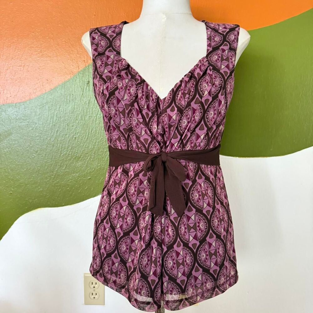 Vintage Y2K Whimsigoth fairy Babydoll purple Brown top blouse Sz M Dark Romance